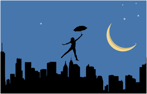 woman-floating-city-umbrella-night-4491540
