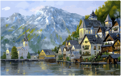 lake-shore-houses-painting-7464286