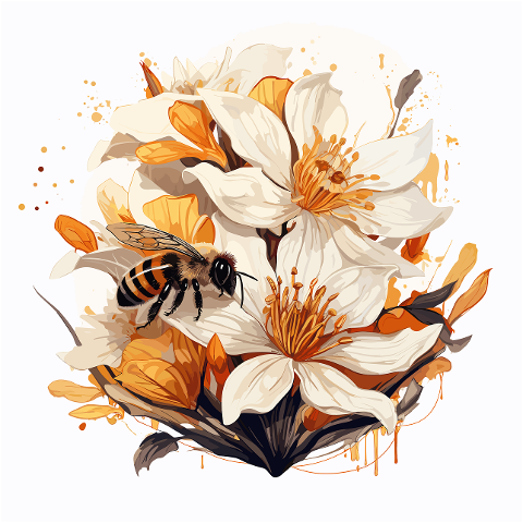 ai-generated-bee-flowers-stripes-8201379