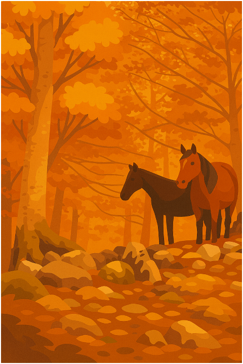 horses-autumn-forest-fall-leaves-9914888