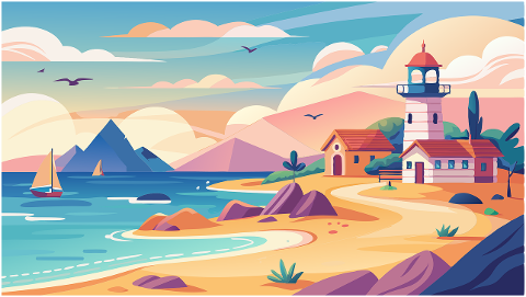 lighthouse-beach-waves-seagulls-8906538