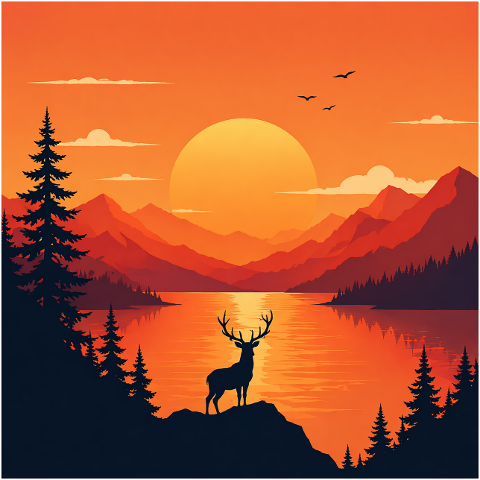 deer-deer-silhouette-sunset-lake-10233874