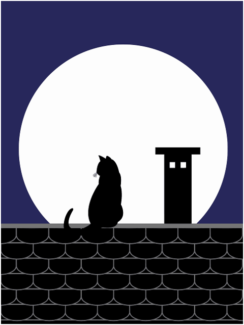 cat-roof-chimney-full-moon-night-7953340