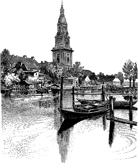 church-lake-buildings-line-art-7290171