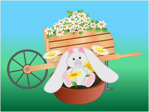 rabbit-wheelbarrow-flowers-garden-7236857