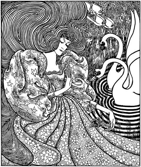 woman-pond-swans-line-art-fashion-7492245