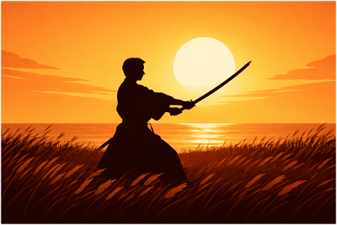 samurai-silhouette-sunset-minimal-10209785