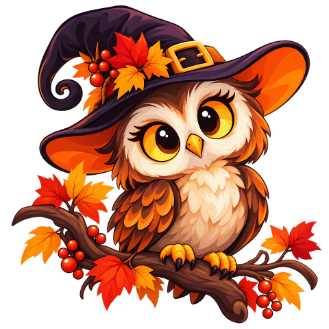 owl-witch-hat-autumn-leaves-10503988