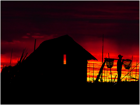 sunset-asia-burma-hut-reeds-4949611