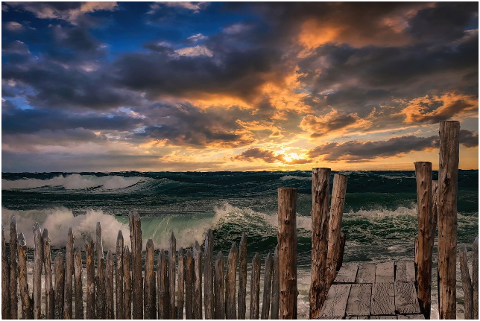 sea-waves-dock-sunset-fence-wood-6216866