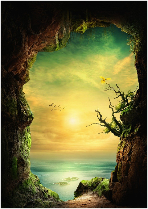 cave-sea-fantasy-sunlight-birds-6278323