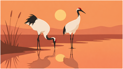 cranes-birds-sunset-reflection-10249255