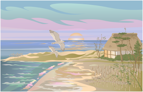seaside-beach-hut-sunset-seagull-4852488