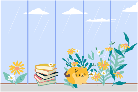 flowers-window-rain-raindrops-cat-5606108