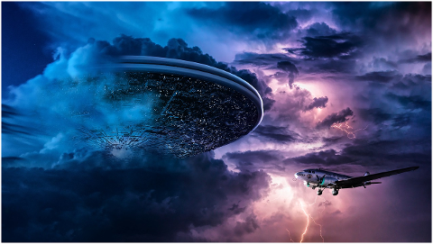 spaceship-plane-lightning-clouds-6193939