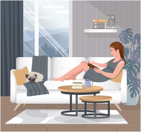 woman-reading-living-room-girl-dog-7202209