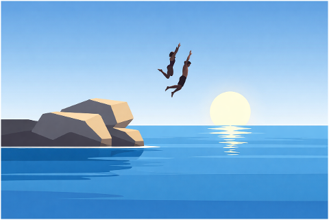 jump-sea-sunset-couple-diving-10184435