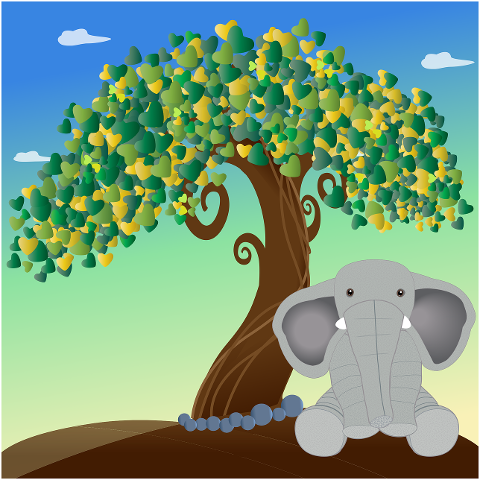 elephant-tree-hearts-leaves-hills-7236801
