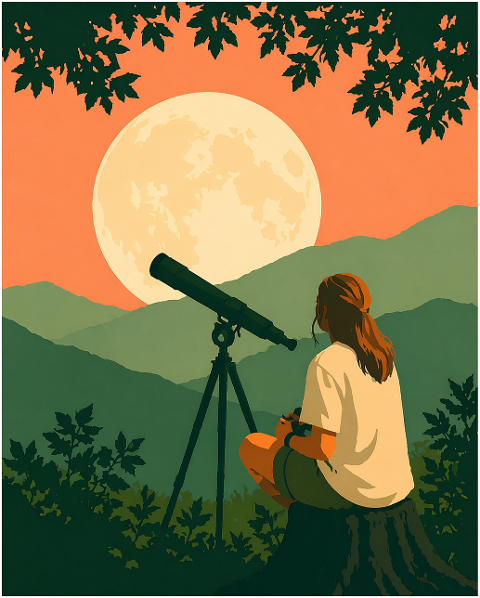 night-woman-telescope-moon-forest-10229740