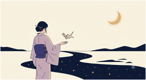 woman-kimono-origami-crane-night-10367414