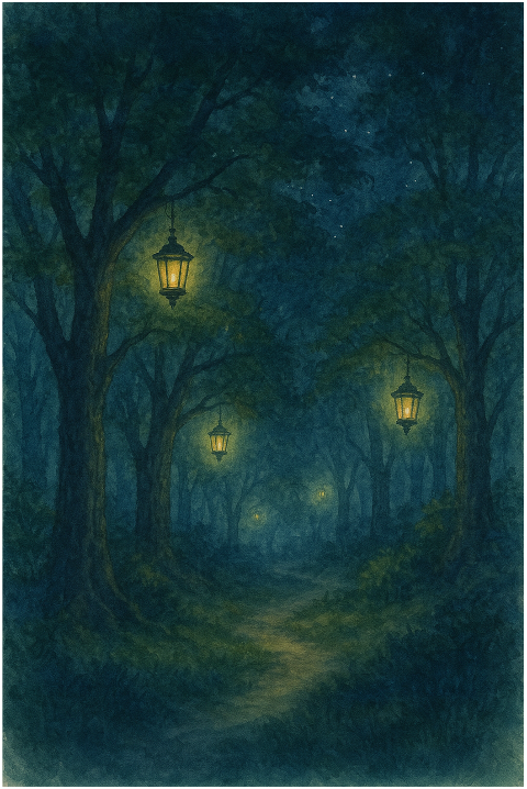 forest-night-lantern-light-path-9869265
