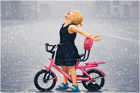 child-girl-bicycle-pink-bike-rain-10164291