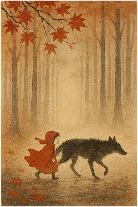 autumn-fall-forest-mist-girl-wolf-9892740