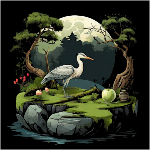 heron-garden-bird-stone-moss-flat-8579509