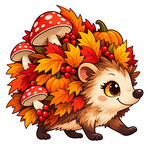 hedgehog-autumn-leaves-mushrooms-10504661