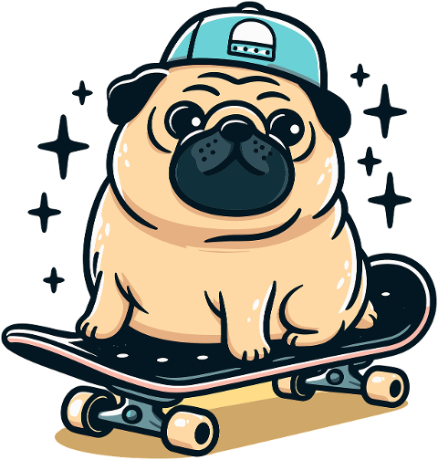 skateboarding-pug-dog-cap-cartoon-8515775