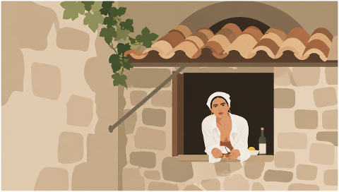 woman-window-home-stone-wall-10250352