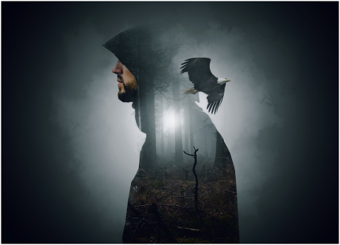 man-hooded-wood-mist-fog-branches-5356316