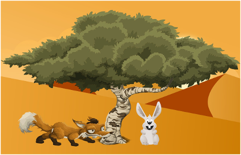 rabbit-fox-tree-desert-attacking-4537070