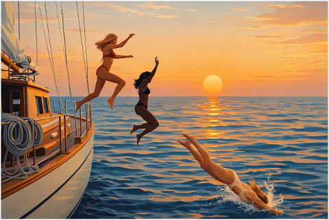friends-jumping-boat-sea-sunset-10188311