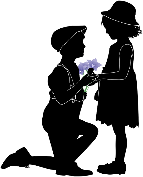 children-flowers-silhouette-couple-6108844