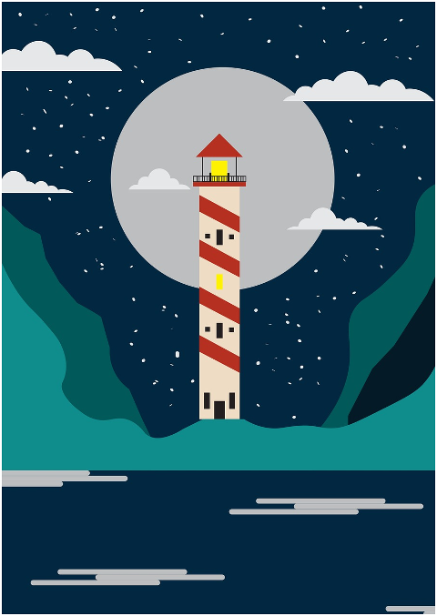 lighthouse-cartoon-beacon-dark-sea-9138570