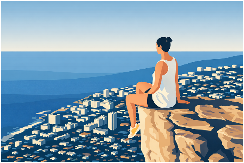 woman-cliff-coastal-city-sea-view-10186460